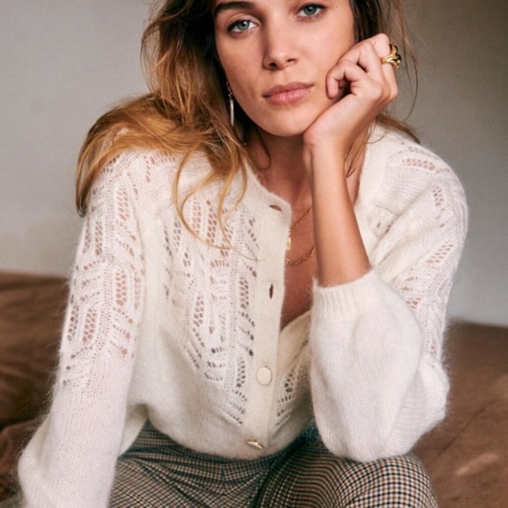 Sezane Tonio Cardigan Jumper Sweater in Ecru S